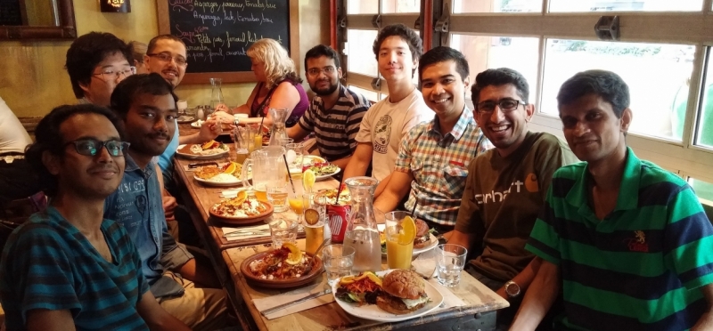 Mine Multiphysics group lunch (Sai’s farewell), summer 2016. From left to right: Bhargav, Sai, Matt, Mahmoud, Saad, Aurelien, Prof. Sasmito, Noor, and Dilip